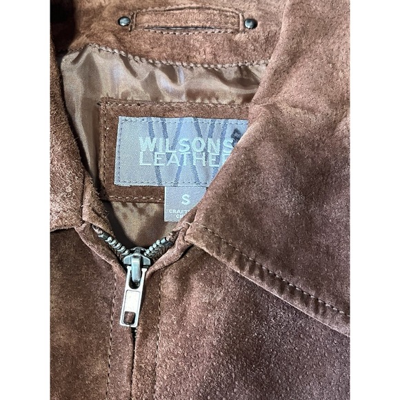Wilsons Leather Brown Suede Leather Jacket Size S Zip Front Lined Classic Coat - Picture 6 of 9